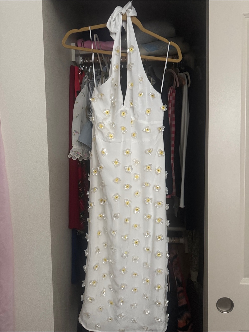 J. Crew White Halter Midi Dress with 3D Floral Appliqués size 8 NWT
